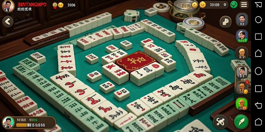 Tampilan menarik dari gameplay BINTANGMPO yang menampilkan ubin Mahjong.