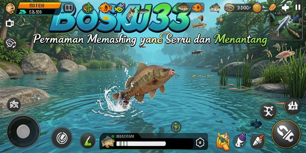 Screenshot gameplay BOSKU33 menampilkan aksi memancing yang seru dan menarik.