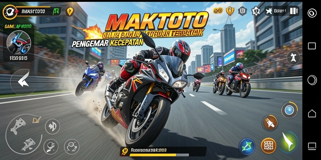 Tampilan gameplay seru di MAKTOTO dengan balapan motor yang mendebarkan.