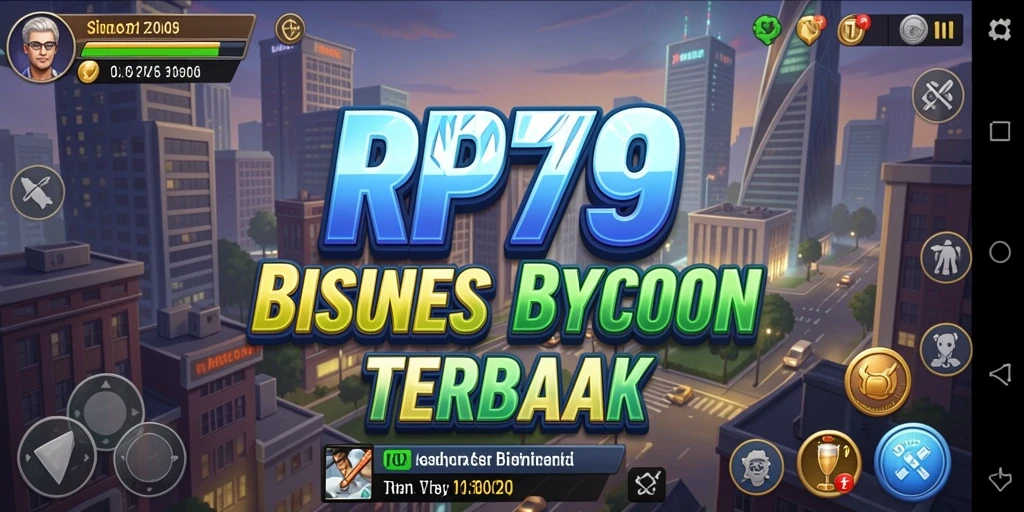 Gameplay interaktif RP79 yang menggambarkan manajemen bisnis.