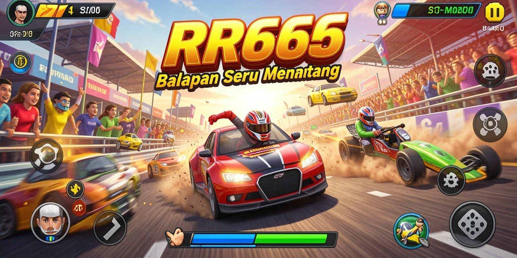 Screenshot gameplay RR666 menampilkan balapan seru di trek yang menantang.